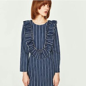 NWT ZARA DENIM DRESS WITH FRILL COLLAR